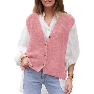 PRETTYGARDEN Womens Fall Sleeveless Button Down Sweater Vest(Pink)