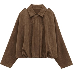 PRETTYGARDEN Women’s Faux Suede Cropped Bomber Jacket(Brown)