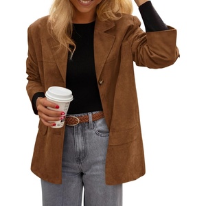 PRETTYGARDEN Women’s Faux Suede Western Blazer Jacket(Light Brown)