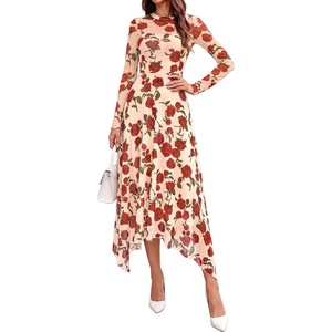 PRETTYGARDEN Women’s Floral Mesh Midi Dress(Floral Apricot Red)