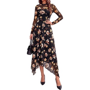 PRETTYGARDEN Women’s Floral Mesh Midi Dress(Floral Black Yellow White)