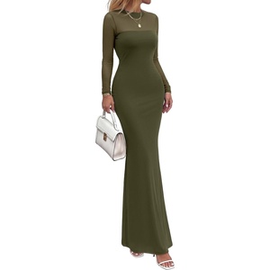 PRETTYGARDEN Women’s Formal Mesh Sheer Long Sleeve Maxi Dress(Army Green)