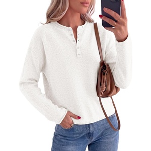 PRETTYGARDEN Women’s Henley Cozy Sweaters Button Up Pullover(White)