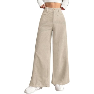 PRETTYGARDEN Women’s High Waisted Corduroy Pants Casual(Beige White)