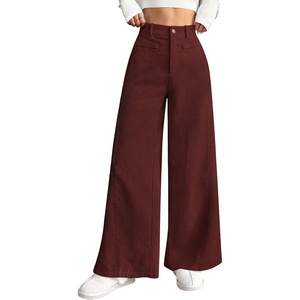 PRETTYGARDEN Women’s High Waisted Corduroy Pants Casual(Rust Red)