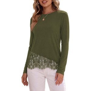 PRETTYGARDEN Women’s Lace Patchwork Long Sleeve Shirts(Army Green)
