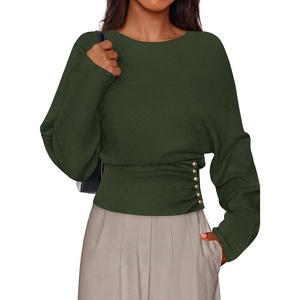 PRETTYGARDEN Women’s Long Batwing Sleeve Cinched Waist Sweaters(Army Green)