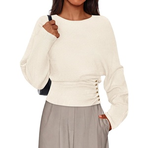 PRETTYGARDEN Women’s Long Batwing Sleeve Cinched Waist Sweaters(Beige)