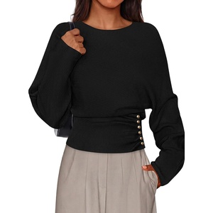 PRETTYGARDEN Women’s Long Batwing Sleeve Cinched Waist Sweaters(Black)