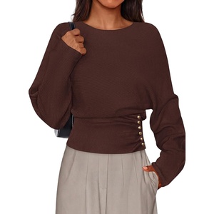 PRETTYGARDEN Women’s Long Batwing Sleeve Cinched Waist Sweaters(Brown)
