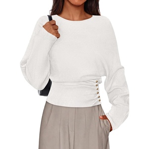 PRETTYGARDEN Women’s Long Batwing Sleeve Cinched Waist Sweaters(White)