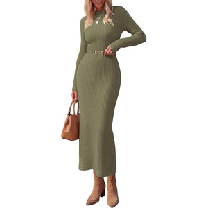 PRETTYGARDEN Women’s Long Sleeve Bodycon Maxi Sweater Dress(Army Green)