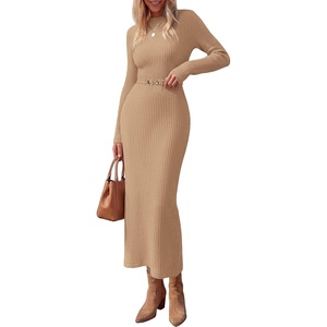 PRETTYGARDEN Women’s Long Sleeve Bodycon Maxi Sweater Dress(Khaki)