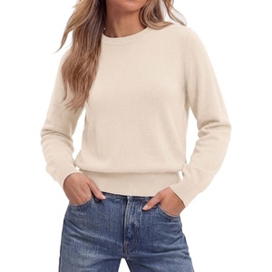 PRETTYGARDEN Women’s Long Sleeve Crew Neck Cropped Sweaters(Beige)