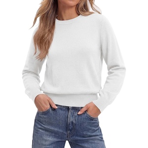 PRETTYGARDEN Women’s Long Sleeve Crew Neck Cropped Sweaters(White)