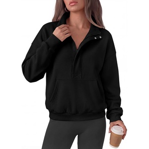 PRETTYGARDEN Womens Long Sleeve Quarter Zip Crop Sweatshirts(Black)