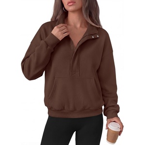 PRETTYGARDEN Womens Long Sleeve Quarter Zip Crop Sweatshirts(Brown)
