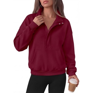 PRETTYGARDEN Womens Long Sleeve Quarter Zip Crop Sweatshirts(Burgundy)