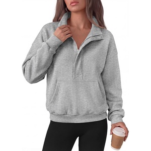 PRETTYGARDEN Womens Long Sleeve Quarter Zip Crop Sweatshirts(Grey)