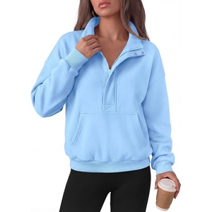 PRETTYGARDEN Womens Long Sleeve Quarter Zip Crop Sweatshirts(Light Blue)