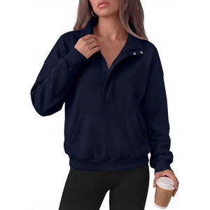 PRETTYGARDEN Womens Long Sleeve Quarter Zip Crop Sweatshirts(Navy Blue)
