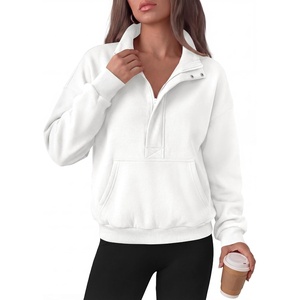 PRETTYGARDEN Womens Long Sleeve Quarter Zip Crop Sweatshirts(White)