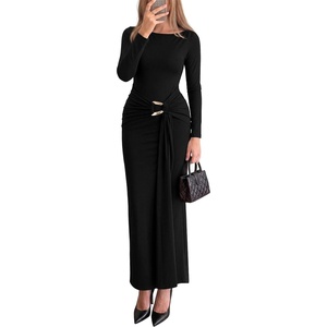 PRETTYGARDEN Women’s Long Sleeve Ruched Bodycon Maxi Dress(Black)