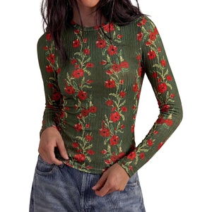 PRETTYGARDEN Womens Long Sleeve Shirts Floral Y2K Tops(Army Green)