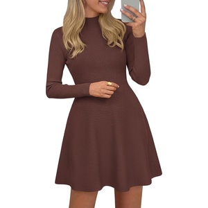 PRETTYGARDEN Womens Mock Neck Long Sleeve Sweater Mini Dress(Brown)