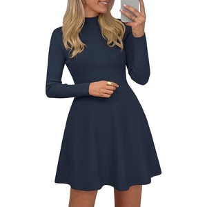 PRETTYGARDEN Womens Mock Neck Long Sleeve Sweater Mini Dress(Navy)