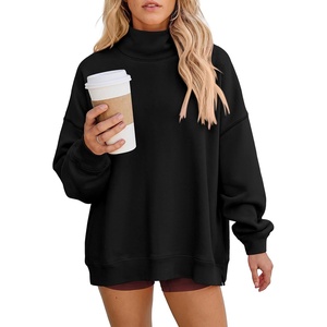 PRETTYGARDEN Womens Mock Neck Sweatshirt Oversized Pullover(Black)