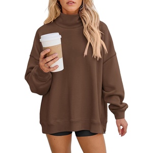 PRETTYGARDEN Womens Mock Neck Sweatshirt Oversized Pullover(Brown)