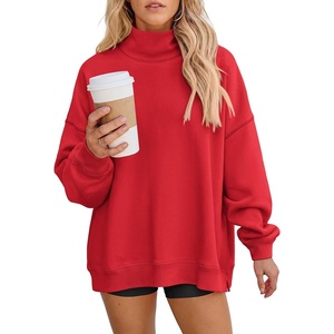 PRETTYGARDEN Womens Mock Neck Sweatshirt Oversized Pullover(Red)