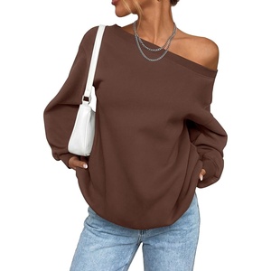 PRETTYGARDEN Womens Off The Shoulder Sweatshirt Loose Fit(Brown)