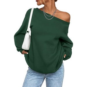 PRETTYGARDEN Womens Off The Shoulder Sweatshirt Loose Fit(Dark Green)