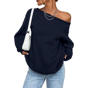 PRETTYGARDEN Womens Off The Shoulder Sweatshirt Loose Fit(Navy Blue)