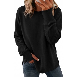 PRETTYGARDEN Womens Oversized Long Sleeve Crewneck Sweatshirts Thumb Hole(Black)