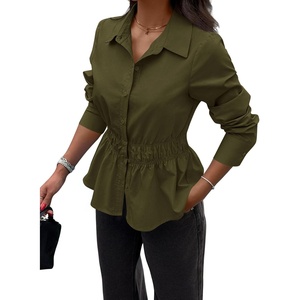 PRETTYGARDEN Women’s Peplum Button Down Work Shirts(Solid Army Green)