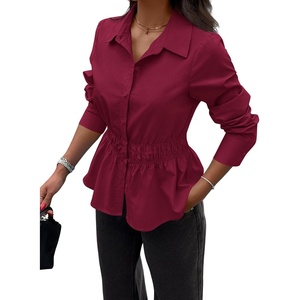 PRETTYGARDEN Women’s Peplum Button Down Work Shirts(Solid Burgundy)