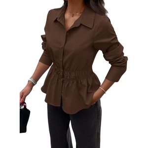 PRETTYGARDEN Women’s Peplum Button Down Work Shirts(Solid Coffee)
