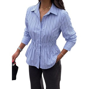 PRETTYGARDEN Women’s Peplum Button Down Work Shirts(Striped Light Blue)