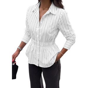 PRETTYGARDEN Women’s Peplum Button Down Work Shirts(Striped White Black)