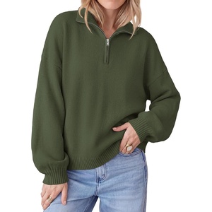 PRETTYGARDEN Women’s Quarter Zip Pullover Oversized Sweaters(Army Green)