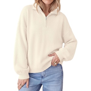 PRETTYGARDEN Women’s Quarter Zip Pullover Oversized Sweaters(Beige)