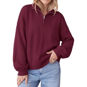 PRETTYGARDEN Women’s Quarter Zip Pullover Oversized Sweaters(Burgundy)