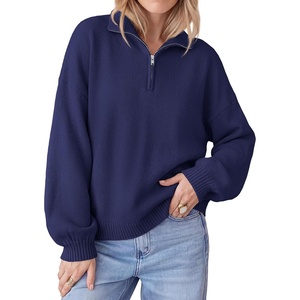 PRETTYGARDEN Women’s Quarter Zip Pullover Oversized Sweaters(Navy Blue)
