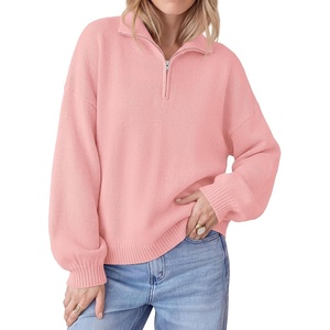 PRETTYGARDEN Women’s Quarter Zip Pullover Oversized Sweaters(Pink)