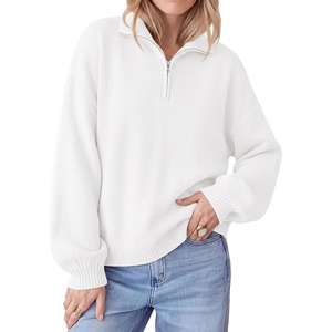 PRETTYGARDEN Women’s Quarter Zip Pullover Oversized Sweaters(White)