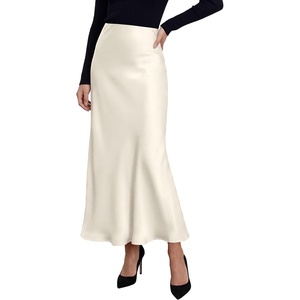 PRETTYGARDEN Women’s Silk Satin Maxi Skirts Fall Clothes(Beige)