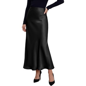 PRETTYGARDEN Women’s Silk Satin Maxi Skirts Fall Clothes(Black)